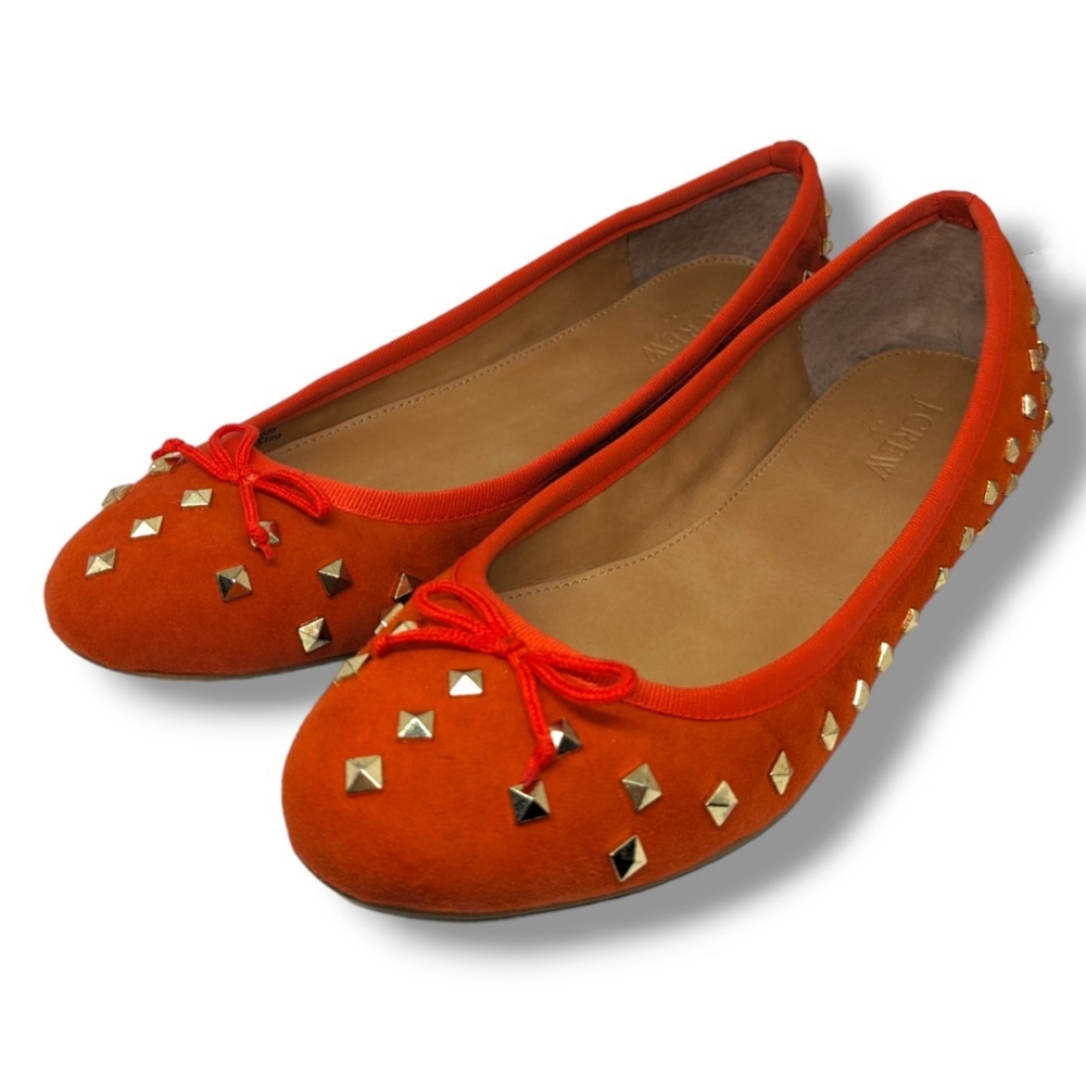 J. Crew Orange Flats with Gold Studs